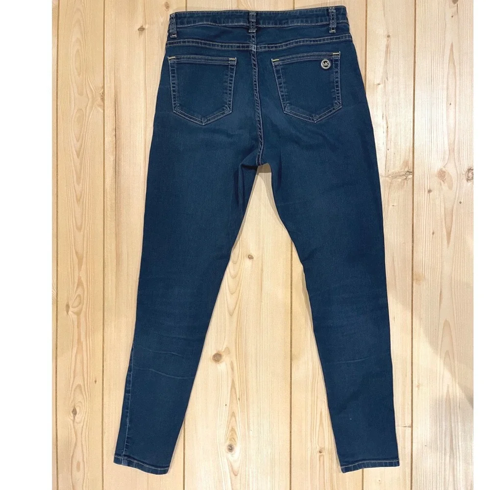 Michael Kors Izzy Skinny Jeans Womens 8‎ Dark Wash Stretch Denim Blue MK Logo